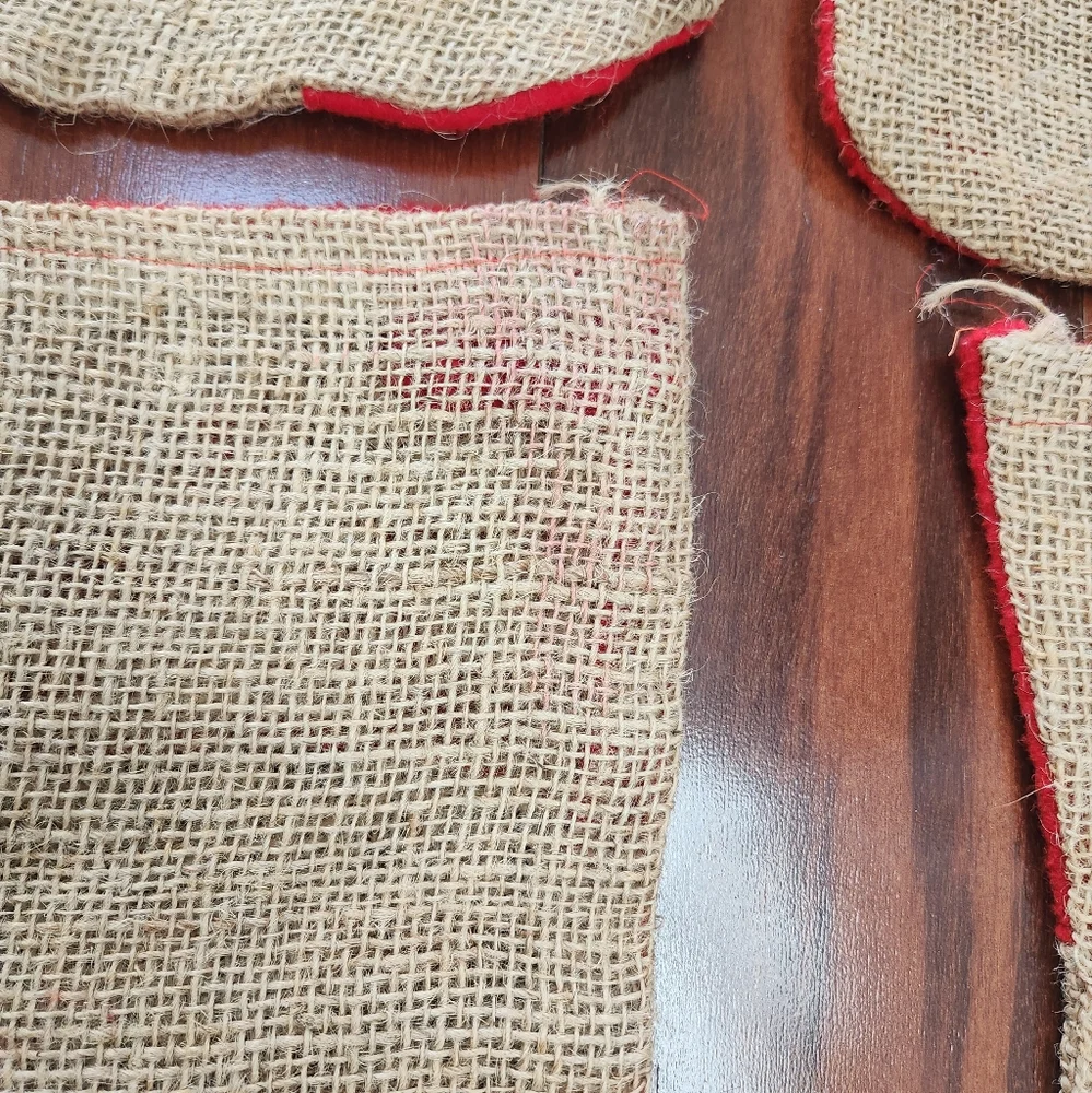 Set of 4 Burlap with Felt Applique Christmas Stockings